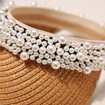 Шляпа женская летняя жемчужная шляпа с козырьком, повязка на голову, соломенная шляпа, шляпа от солнца, защита от ультрафиолета, тесьма от солнца, солнцезащитный крем для лица Adult