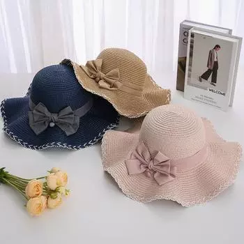 Шляпа женская New Summer Wave с большими полями, травяная шляпа, универсальная, с бантом, солнцезащитная, пляжная, женская травяная шляпа M56-58cm