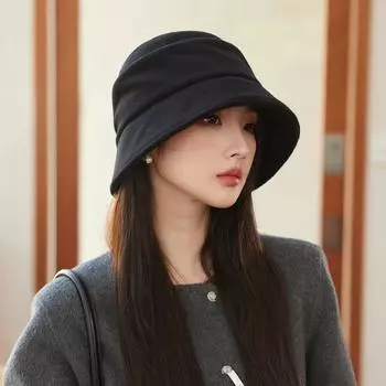 Шляпа женская однотонная универсальная шерстяная текстурная шляпа-ведро модная и повседневная большая окружность головы показывает маленькое лицо average size