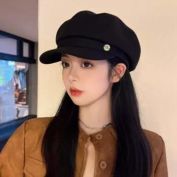 Шляпа женская японская однотонная универсальная восьмиугольная шляпа Show Face маленькая художественная ретро-шляпа газетчика Tide