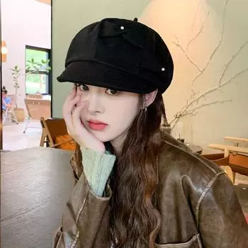 Шляпа женская ранняя осень жемчужный бант дизайнерская высококачественная восьмиугольная шляпа лицо газетчик шляпа