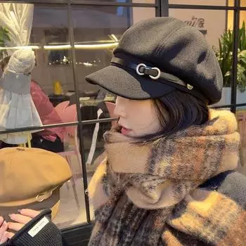 Шляпа женская ретро пряжка пояса восьмиугольная шляпа японское лицо газетчик шляпа литературная кепка