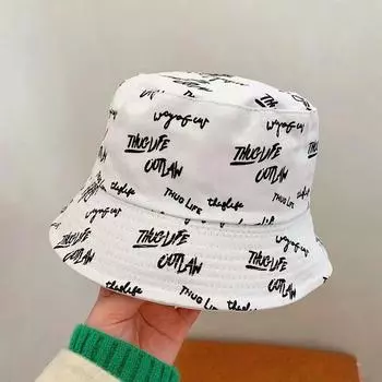 Шляпа женская с вышитыми буквами шляпа-ведро на каждый день универсальная двухсторонняя шляпа-ведро с козырьком от солнца для мужчин M56-58cm чёрный