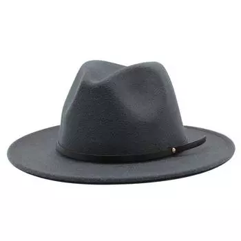 Шляпа женская шерстяная черная простая шляпа с плоскими полями Детская шляпа в стиле британского джаза M(56-58CM) темно-серого
