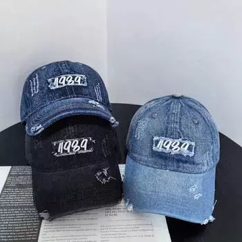 Шляпа женская стираная джинсовая кепка с вышитыми буквами для улицы, мужская бейсболка для путешествий с солнцезащитным козырьком M56-58cm светло-синий
