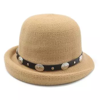 Шляпа женская теплая панама осенняя британская женская мода пояс иностранный стиль элегантный темперамент шляпа M56-58cm коричневый