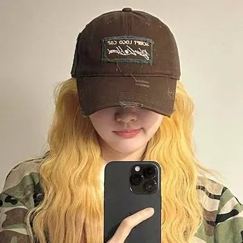 Шляпа женская уличная старая рваная бейсболка мужская парная вышитая буква осень и зима кепка летняя волна adjustable - large side patch бежевый