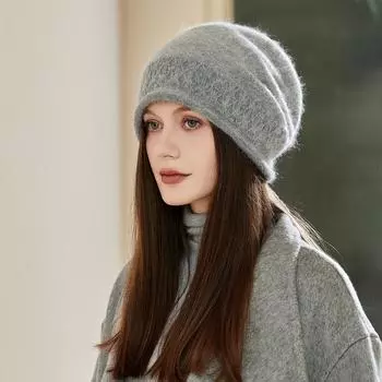 Шляпа женская универсальная многослойная шляпа Show Face Маленькая холодная шляпа Baotou Большая круглая вязаная шерстяная шапка с завязками на завязках
