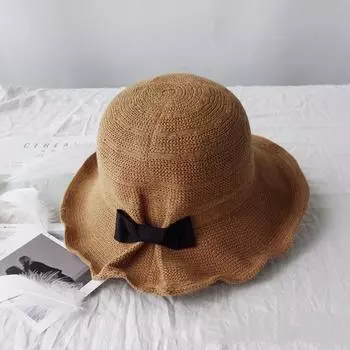 Шляпа женская весенне-летняя дорожная шляпа-бантик из хлопка и льна с козырьком, элегантная, темпераментная, складная, солнцезащитная шляпа M56-58cm чёрный