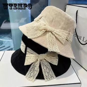 Шляпа женская весенне-осенняя вельветовая рыбацкая шляпа с бантиком, солнцезащитная универсальная панама one size кирпич красный