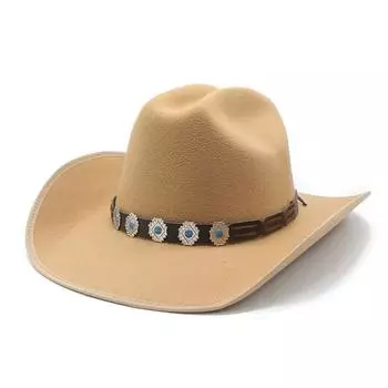Шляпа женская винтажная шерстяная ковбойская шляпа в стиле вестерн унисекс универсальная модная шляпа-цилиндр M56-58cm серый