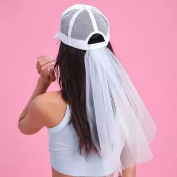 Шляпка невесты с сетчатой вуалью, открытая бейсбольная шляпа для невесты, регулируемые длинные поля, бисерная надпись, свадебный подарок, кепка для фотосъемки белый