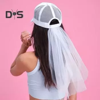 Шляпка невесты с сетчатой вуалью, открытая бейсбольная шляпа для невесты, регулируемые длинные поля, бисерная надпись, свадебный подарок, кепка для фотосъемки белый