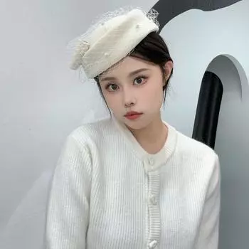 Шляпка-таблетка в британском стиле Элегантная кепка стюардессы Винтажная шляпа-фасинатор Коктейльная вечеринка бежевый