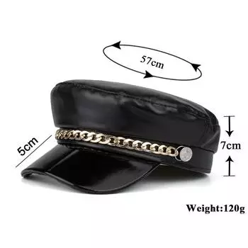 Шляпная промышленность осень и зима новый продукт черный PU золотая цепь берет R one size fits all чёрный