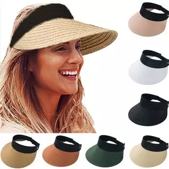 Шляпы с солнцезащитным козырьком для женщин, широкие соломенные козырьки, женские складные пляжные козырьки, летняя пляжная шляпа с хвостиком One Size коричневый