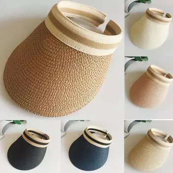 Шляпы с солнцезащитным козырьком для женщин, широкие соломенные козырьки, женские складные пляжные козырьки, летняя пляжная шляпа с хвостиком One Size тёмно-синий