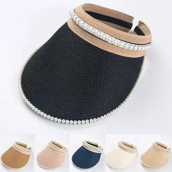 Шляпы с солнцезащитным козырьком для женщин, широкие соломенные козырьки, женские складные пляжные козырьки, летняя пляжная шляпа с хвостиком One Size хаки