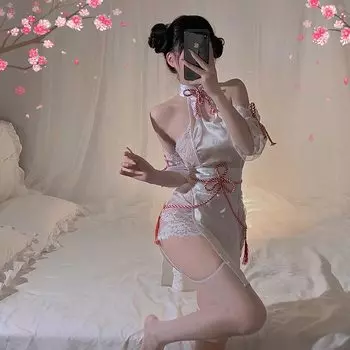 SHLYMP Китайская одежда Косплей Сексуальное Китайское Китайское платье Косплей Эротическое Экстремальное Эротическое Нижнее белье Трусики Цельный костюм Платье с длинным разрезом Куколка