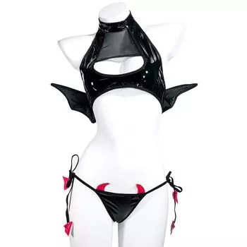SHLYMP Cosplay Erotic Sexy Extreme Erotic Training Temptation PU Leather Maid Clothes Maid Bodycon Costume Perforated Lingerie Underwear Little Devil