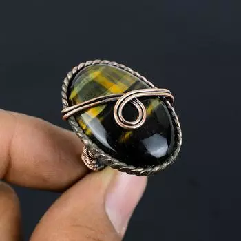 Шмель яшма драгоценный камень медная проволока обернутая ювелирное кольцо ручной работы подарок для нее все размеры 4 зелёный