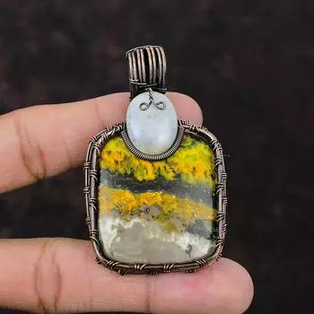 Шмель Яшма Медный кулон Медная проволока Ювелирные изделия из драгоценных камней Радуга Кулон из лунного камня Кулон ручной работы Ювелирные изделия из проволочной обмотки Для подарка