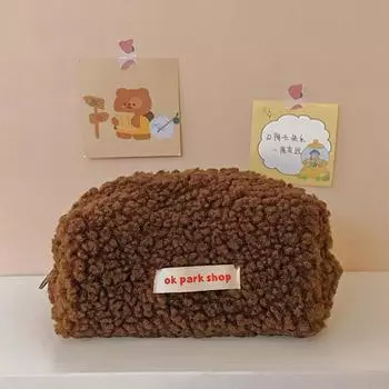 Shmere Сумка-карандаш Чехол Плюшевая сумка-карандаш Сумка на молнии Сумка для хранения макияжа кофейный