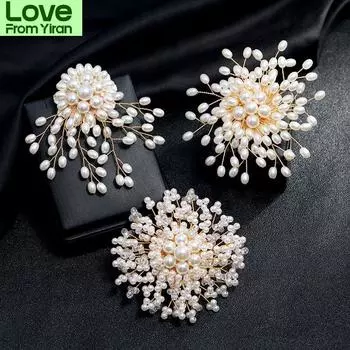 Shmik Fashion Роскошные жемчужные броши-цветы для женщин Элегантные изысканные значки Кристаллическая одежда Ювелирные изделия Свадебная вечеринка Брошь-булавка