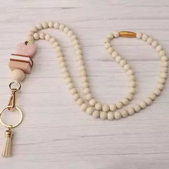 Шнур для учителя с держателем удостоверения личности, модный шнурок с деревянными бусинами для ключей, супер милый шнурок в стиле бохо для женщин Style1