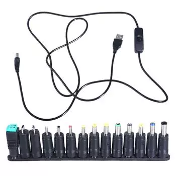 Шнур питания USB — DC5521, 5 В, зарядный кабель DC5,5x2,1 мм с 14 сменными разъемами, набор наконечников, кабель длиной 1,5 м