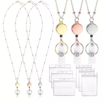 Шнурки для бейджей, выдвижной держатель удостоверения личности, водонепроницаемый учительский шнурок с 2 держателями для карт розового золота