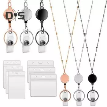 Шнурки для бейджей, выдвижной держатель удостоверения личности, водонепроницаемый учительский шнурок с 2 держателями для карт, искусственный жемчуг, вертикальный чехол для удостоверения личности розового золота