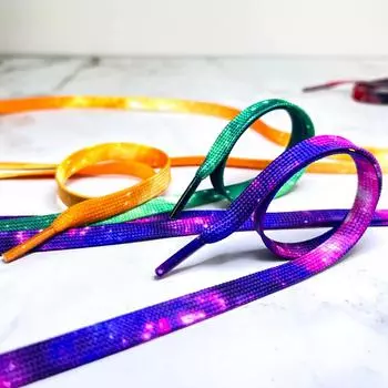 Шнурки Starry Tie Dye с принтом пыльцы, фиолетово-черные, сине-зеленые, серо-голубые, цветные шнурки 1-120cm