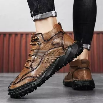 Шнуровка Кожаные мужские походные ботинки Обувь для походов на открытом воздухе Новый осенний дизайн Кроссовки Нескользящие повседневные кожаные туфли Ботильоны 38