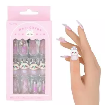Shobido Chiikawa Nail 24 Chiikawa Adhesive Wood and Nail File Included Tips, Sheets, Stickers, Sticks, (Flying Squirrel)