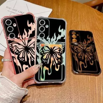 Shockproof Clear Card Slot Butterfly Pattern Shell for Samsung S24 S22 Ultra Plus S23 S21 S20 Fe A55 A54 A53 A52 A35 A15 Soft Silicone Slim Cover Samsung S24 серый