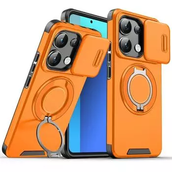 Shockproof Magnetic Case for Xiaomi 14T Pro 5G Slide Camera Lens Metal Ring Stand Protect Cover for Redmi13 Poco X6 Pro M6 Case Redmi Poco X6 Pro&Case & Holder