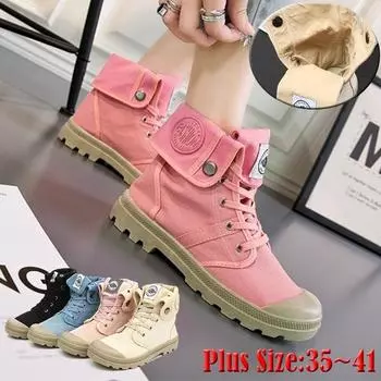 Shoelife Модные женские модные парусиновые ботинки высшего качества на шнуровке Палладиевая парусиновая обувь Ботильоны Мотоциклетные ботинки 39 чёрный