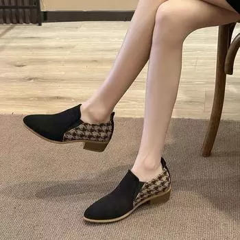 Shoes 2024 Women s Slip-On Color Block Outdoor Office High Heels Women s Pointed Toe Slip-On Square Heels Women s Shoes 35 темно-коричневого