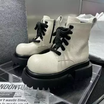 Shoes Female 2024 Ankle Women s Boots Platform Modern Boots Women Round Toe Side Zip Square Heel Cross-tied Outdoor Ladies Shoes 35 темно-коричневого