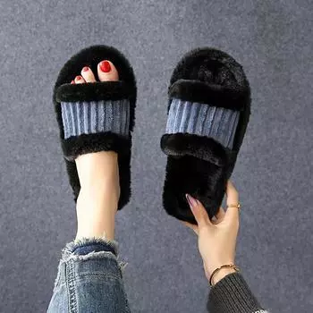 Shoes Female 2024 Hot Sale Plus Size Women s Slippers Warm Casual Slippers Women Mixed Colors Round Toe Flat with Ladies Shoes 36 бежевый