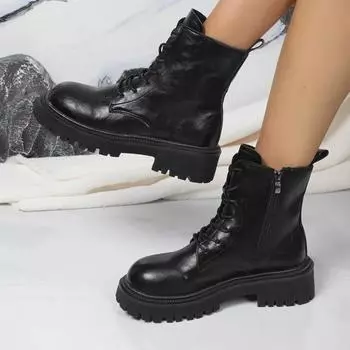 Shoes Female 2024 Hot Sale Side Zipper Women s Boots Fashion Front Lace-up Modern Boots Women New Plus Size Solid Ankle Boots 35 чёрный