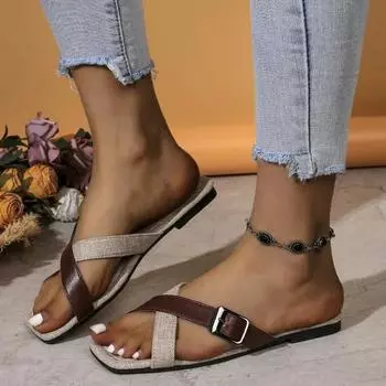 Shoes Female 2024 Hot Sale Square Toe Women s Slippers Summer Open Toe Mixed Colors Light Flat Casual Comfortable Slippers 35 белый