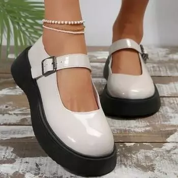 Туфли женские 2024 Mary Janes женские туфли на высоком каблуке классические туфли-лодочки женские туфли на платформе с неглубокой пряжкой и круглым носком женские 34 чёрный