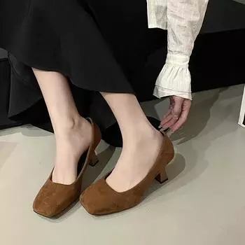 Shoes Female 2024 Summer New Women s Pumps Comfortable Shallow Office Ladies Shoes Classic Square Toe Chunky Heels Zapatos Mujer 35 чёрный