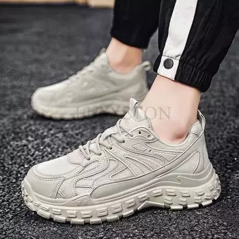Shoes for Men Fashion Chunky Anti-slip Sneakers Casual Dad Shoes for Men Thick Sole Hard-Wearing Male Footwear Sneakers Men 39 бежевый