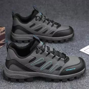 Shoes For Men Hiking Outdoor Leather Casual Sneakers Walking Climbing Water Proof Wear-resistant Anti-slip New Men s Sport Shoe 39 серый