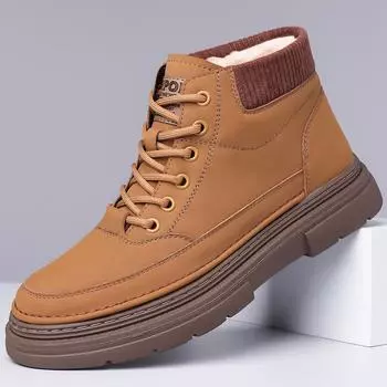 Shoes for Men Leather Boots Autumn Fashion High Tops Flat Shoes Outdoor Winter Warm Plush Ankle Boots 38