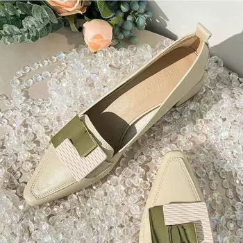 Shoes For Woman 2024 Pointed Toe Moccasins Women s Summer Footwear Office With Medium Heels White Square 39 Chic Point Hot Offer 34
