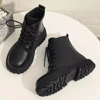 Shoes for Women 2024 High Quality Front Lace-up Women s Boots Fashion Round Toe Modern Boots Women Hot Sale Solid Ankle Boots 31 чёрный